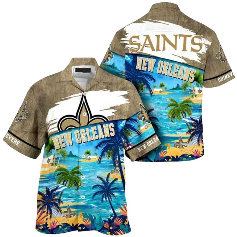 Personalized New Orleans Saints Logo And Beach Hawaiian Shirt 1