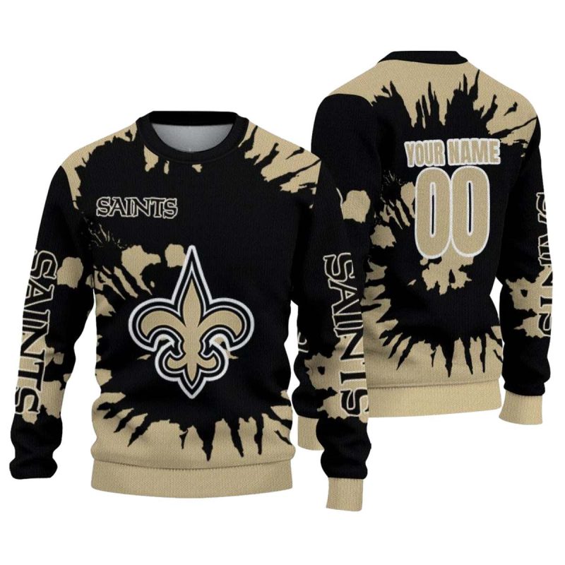 Personalized New Orleans Saints Logo And Burst Swirl Gold Black Aop Sweatshirt 1