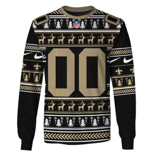 Personalized New Orleans Saints Logo And Christmas Pattern Black AOP Sweatshirt