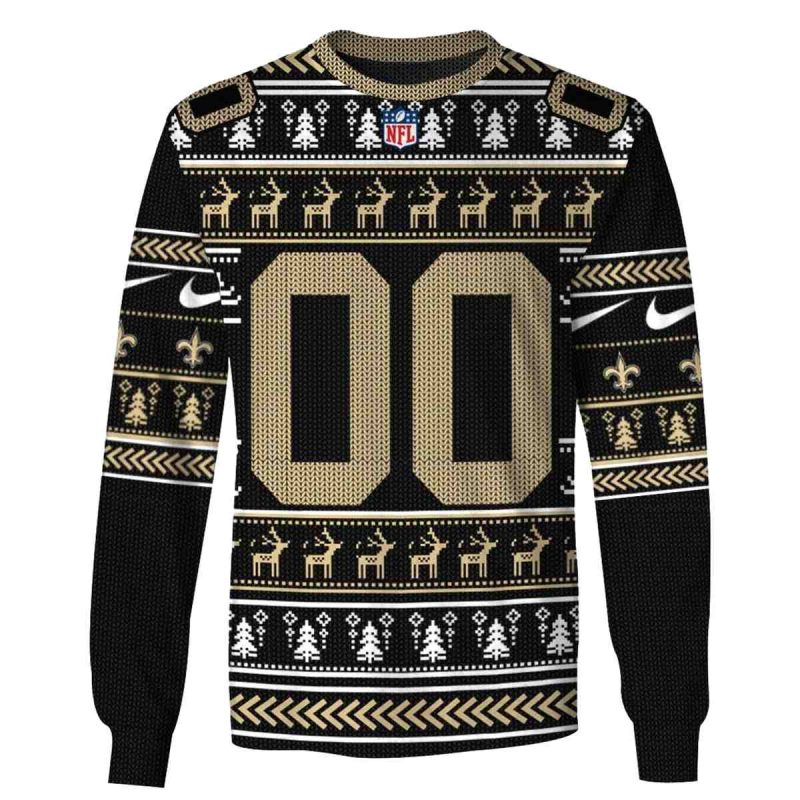 Personalized New Orleans Saints Logo And Christmas Pattern Black Aop Sweatshirt 1