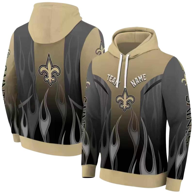Personalized New Orleans Saints Logo And Flame Design Gold Aop Hoodie 1