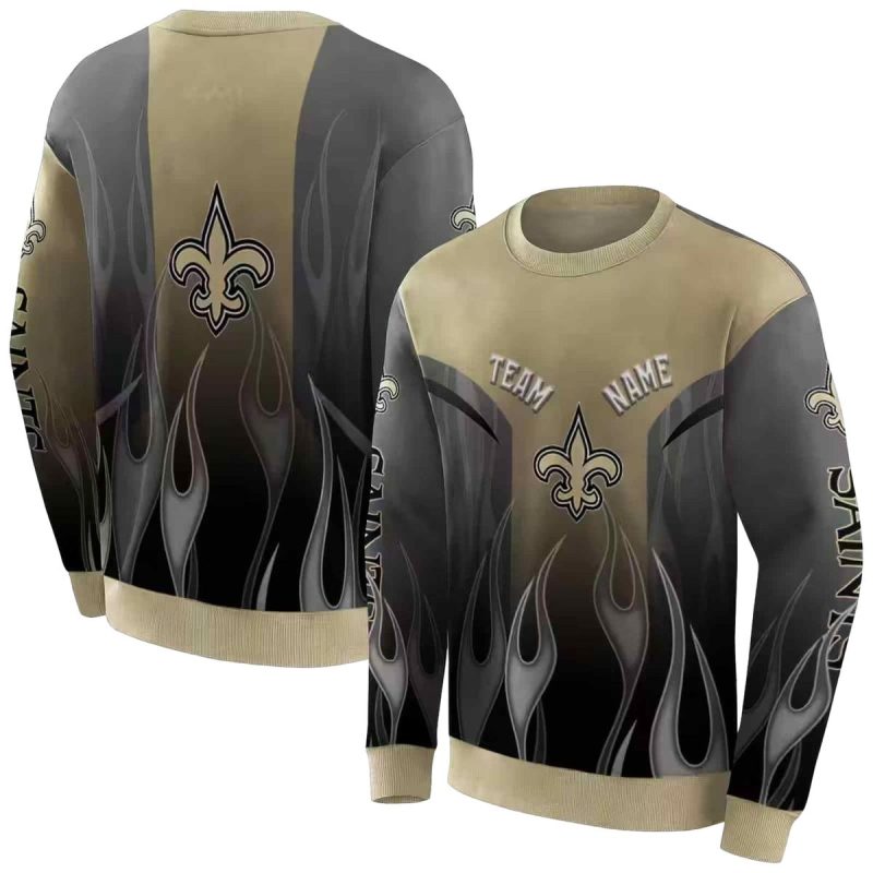 Personalized New Orleans Saints Logo And Flame Design Gold Aop Sweatshirt 1