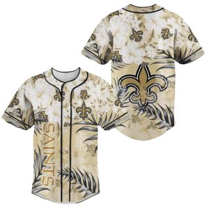 Personalized New Orleans Saints Logo And Floral Pattern Baseball Jersey