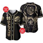 Personalized New Orleans Saints Logo And Halloween Skull Black Baseball Jersey