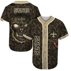 Personalized New Orleans Saints Logo And Lava Skull Baseball Jersey