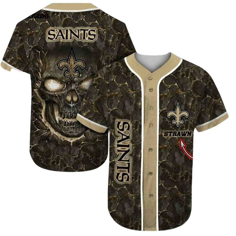 Personalized New Orleans Saints Logo And Lava Skull Baseball Jersey 1