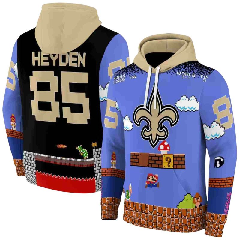 Personalized New Orleans Saints Logo And Mario Blue Black Aop Hoodie 1