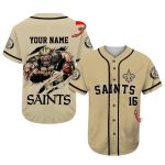 Personalized New Orleans Saints Logo And Mascot Gold Pattern Baseball Jersey