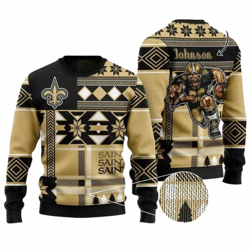 Personalized New Orleans Saints Logo And Mascot Ugly Sweater 1