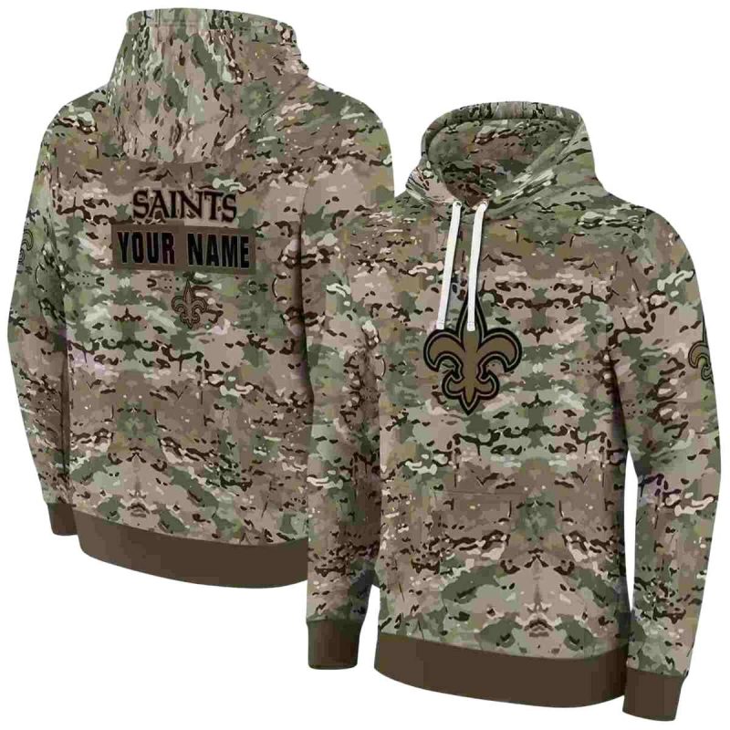 Personalized New Orleans Saints Logo And Military Pattern Aop Hoodie 1