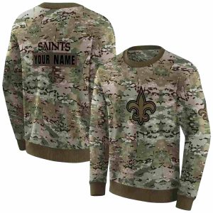 Personalized New Orleans Saints Logo And Military Pattern AOP Sweatshirt