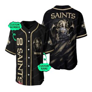 Personalized New Orleans Saints Logo And Skull Black Baseball Jersey
