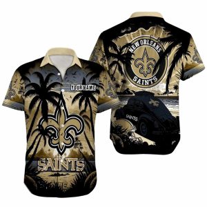 Personalized New Orleans Saints Logo Helmet And Car Coconut Hawaiian Shirt