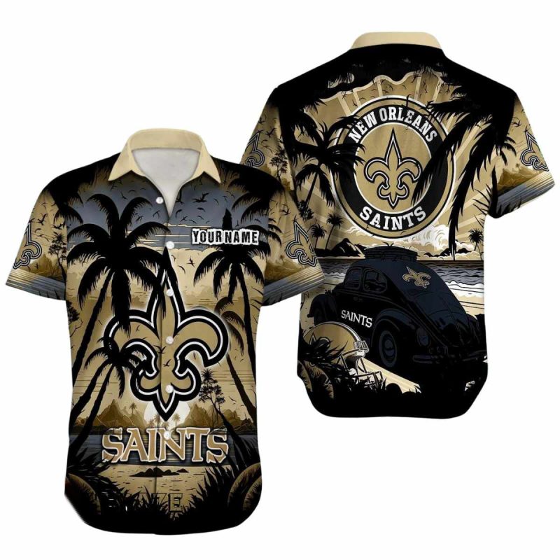 Personalized New Orleans Saints Logo Helmet And Car Coconut Hawaiian Shirt 1