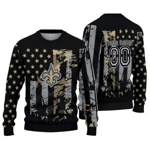 Personalized New Orleans Saints Logo Vintage USA Flag Black AOP Sweatshirt