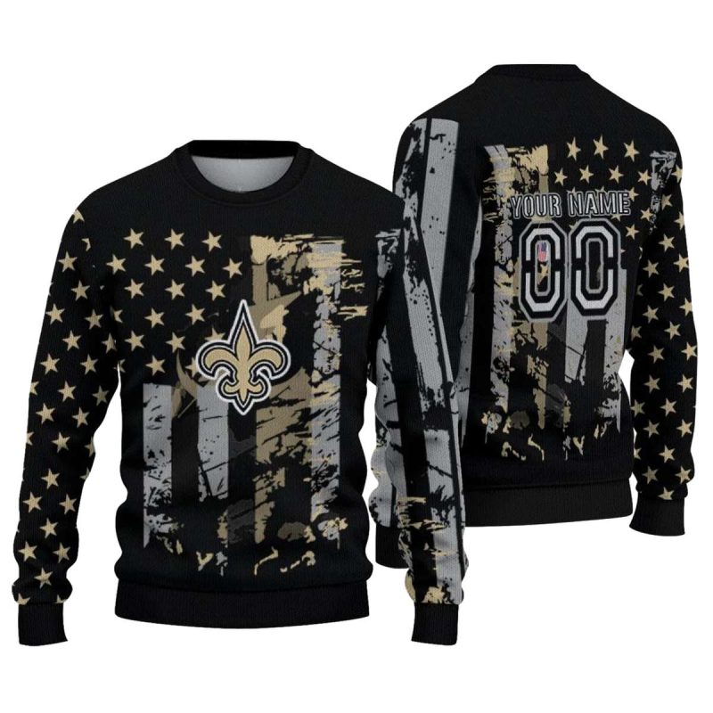 Personalized New Orleans Saints Logo Vintage Usa Flag Black Aop Sweatshirt 1