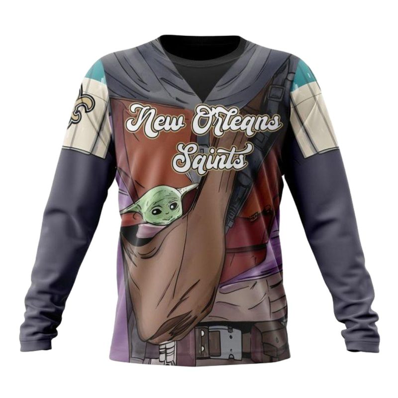 Personalized New Orleans Saints Mandalorian And Baby Yoda Aop Sweatshirt 1