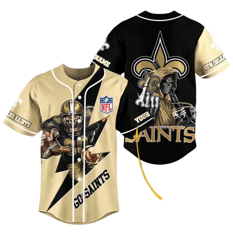 Personalized New Orleans Saints Mascot And Death Baseball Jersey 1