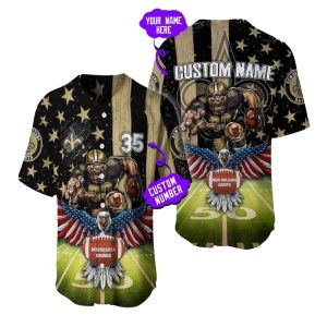 Personalized New Orleans Saints Mascot And US Flag Eagle Baseball Jersey