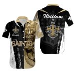 Personalized New Orleans Saints Mascot Black White And Gold Retro Hawaiian Shirt