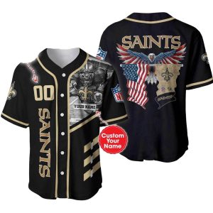 Personalized New Orleans Saints Mascot Eagle And Flag Baseball Jersey