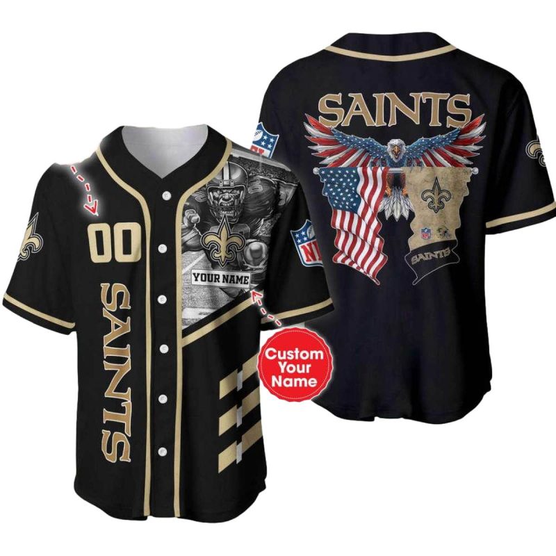 Personalized New Orleans Saints Mascot Eagle And Flag Baseball Jersey 1