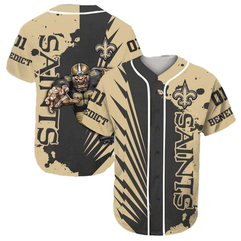 Personalized New Orleans Saints Mascot Golden Black Fashion Baseball Jersey 1