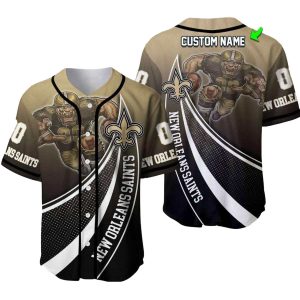 Personalized New Orleans Saints Mascot Gradient Gold And Black Baseball Jersey