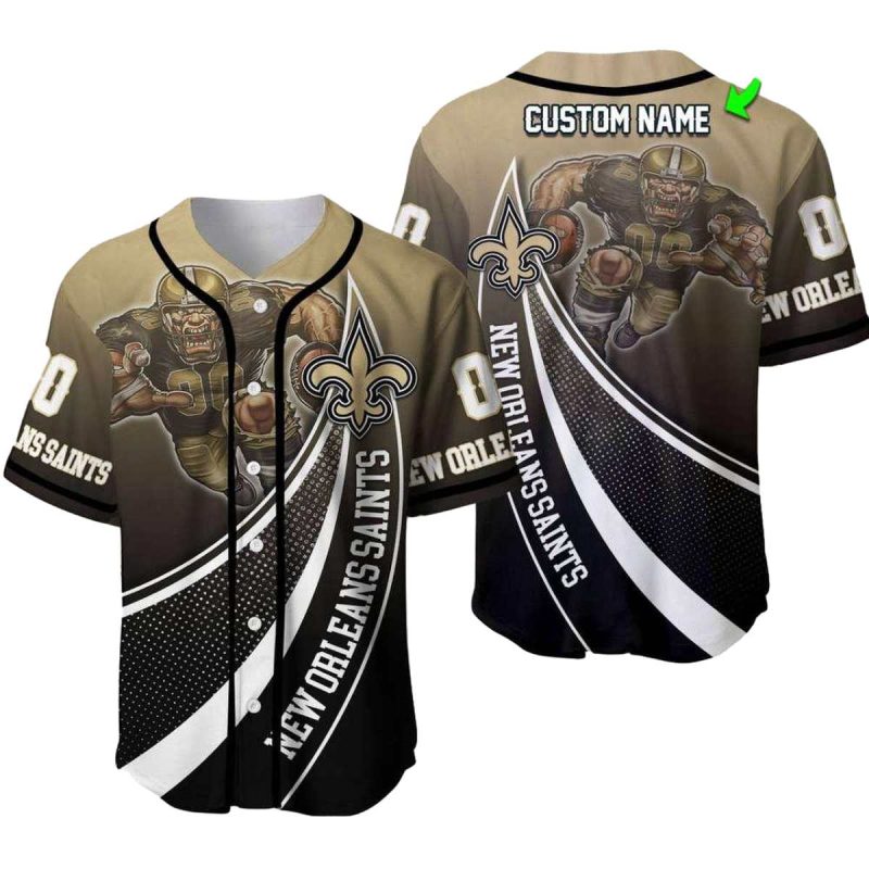 Personalized New Orleans Saints Mascot Gradient Gold And Black Baseball Jersey 1