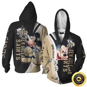 Personalized New Orleans Saints Mickey Mouse Black And Gold AOP Hoodie