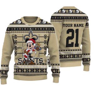 Personalized New Orleans Saints Mickey Mouse Santa Ugly Sweater