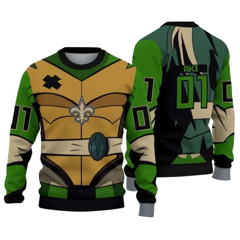 Personalized New Orleans Saints Ninja Turtle Cosplay Aop Sweatshirt 1