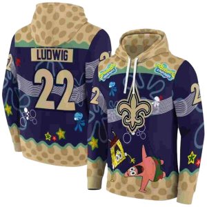 Personalized New Orleans Saints Patrick Star Gold Navy AOP Hoodie