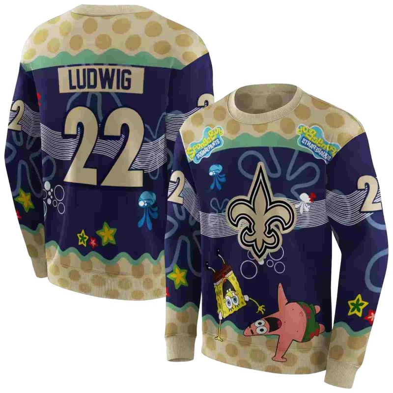 Personalized New Orleans Saints Patrick Star Gold Navy Aop Sweatshirt 1