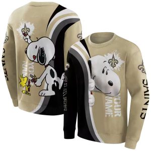 Personalized New Orleans Saints Peeking Snoopy Gold Black AOP Sweatshirt