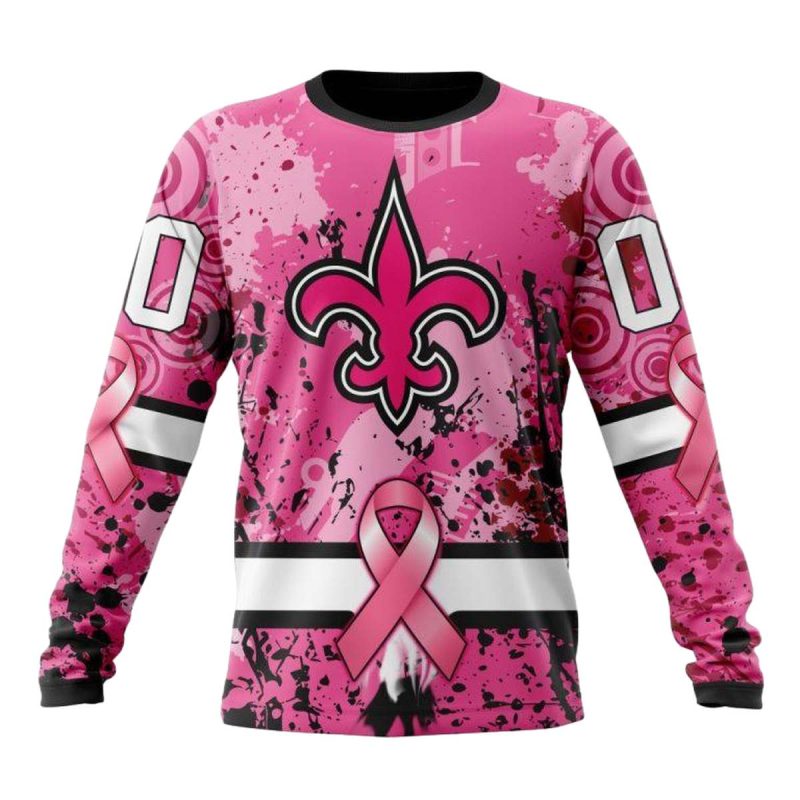 Personalized New Orleans Saints Pink Breast Cancer Aop Sweatshirt 1