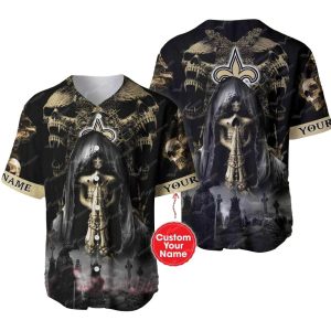 Personalized New Orleans Saints Praying Skull Baseball Jersey