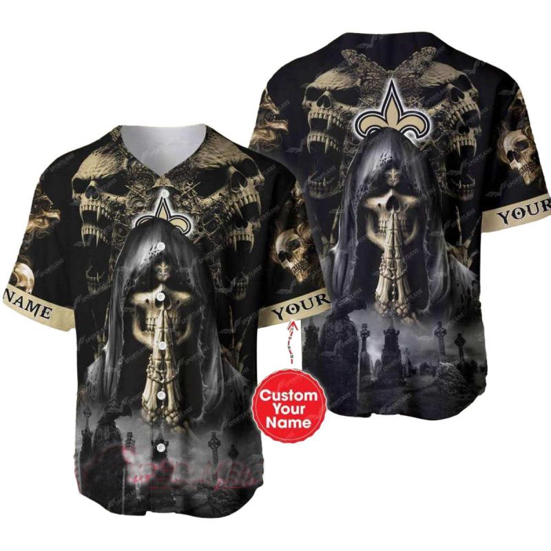 Personalized New Orleans Saints Praying Skull Baseball Jersey 1