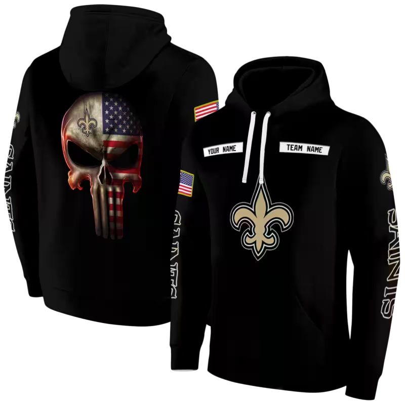 Personalized New Orleans Saints Punisher Skull Black Aop Hoodie 1