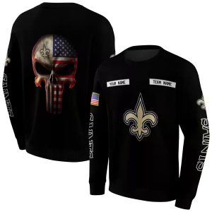 Personalized New Orleans Saints Punisher Skull Black AOP Sweatshirt