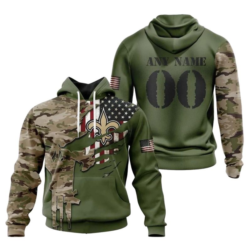 Personalized New Orleans Saints Punisher Skull Camo And Us Flag Aop Hoodie 1