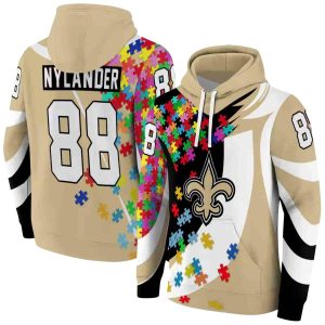 Personalized New Orleans Saints Puzzle Pieces Gold AOP Hoodie