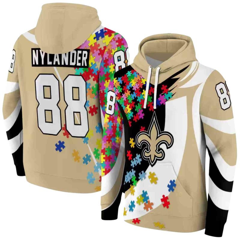 Personalized New Orleans Saints Puzzle Pieces Gold Aop Hoodie 1