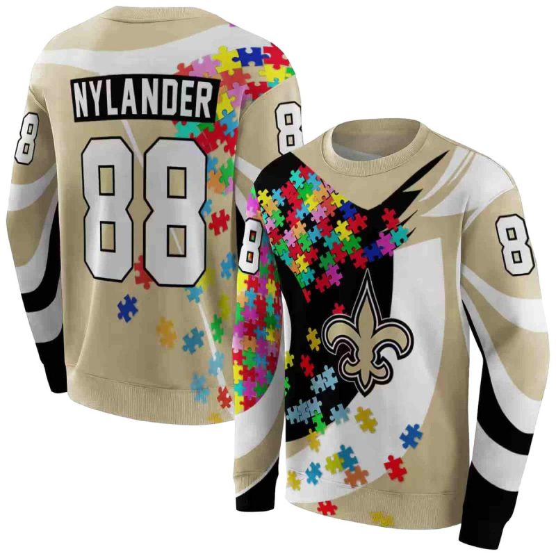 Personalized New Orleans Saints Puzzle Pieces Gold Aop Sweatshirt 1