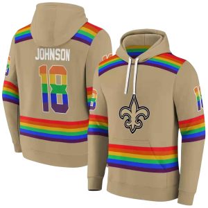 Personalized New Orleans Saints Rainbow Stripes Gold AOP Hoodie