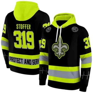 Personalized New Orleans Saints Safety Motif Black Neon Green AOP Hoodie