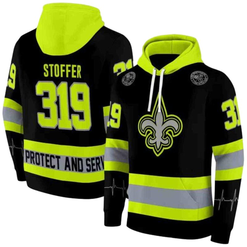 Personalized New Orleans Saints Safety Motif Black Neon Green Aop Hoodie 1