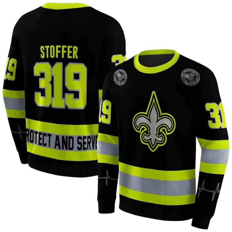 Personalized New Orleans Saints Safety Motif Black Neon Green Aop Sweatshirt 1