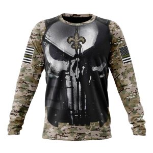 Personalized New Orleans Saints Skull Camo Veteran AOP Sweatshirt