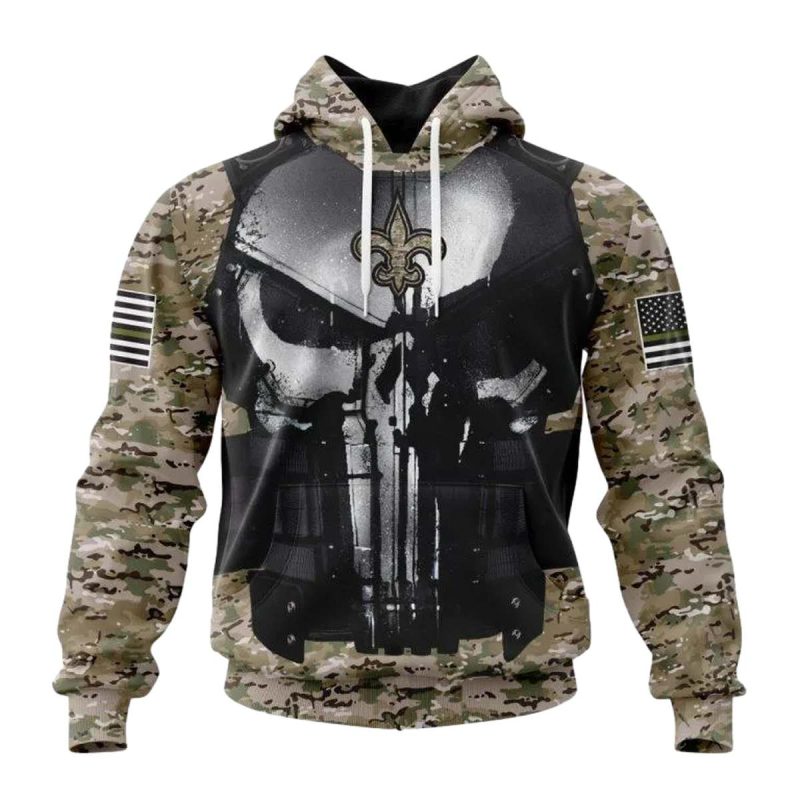 Personalized New Orleans Saints Skull Camo Veteran Kits Aop Hoodie 1